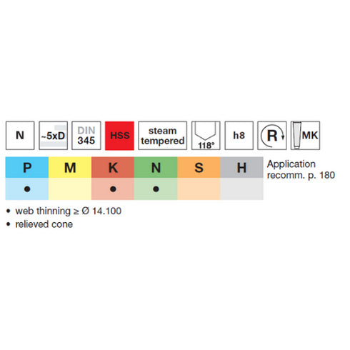 Drills HSS 5xD with taper shank(D18.25 - D70) DIN345, 71300